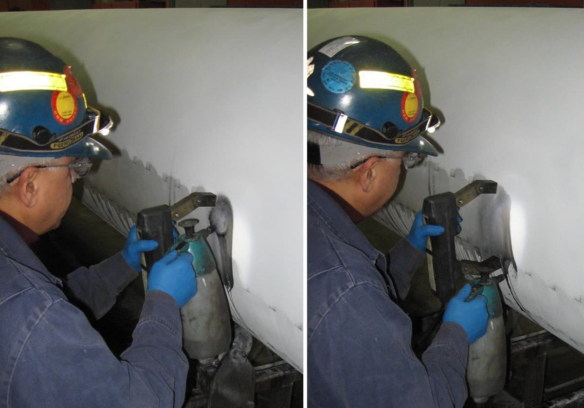 NDT technician performing weld inspection on a pipeline